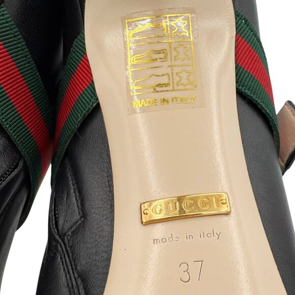 Gucci Sylvie Web Stripe Black Leather Boots High Heel Booties Size 37 US 7 - Picture 12 of 15